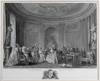 La Asamblea en el Concierto, grabado por François Nicolas Barthélemy Dequevauviller de Niclas II Lafrensen